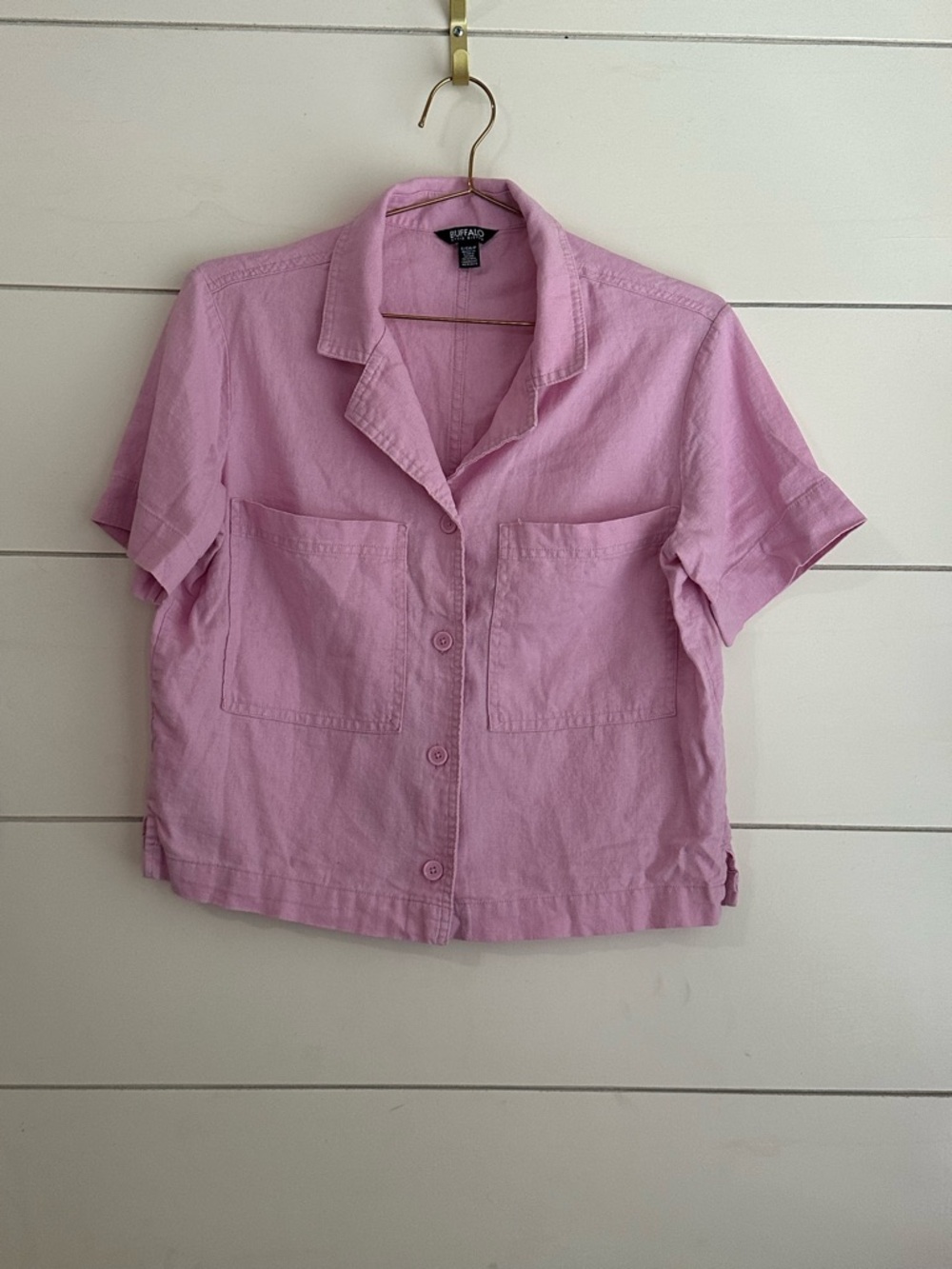 Buffalo David Bitton Pink Short-Sleeve Button Front Camp Blouse